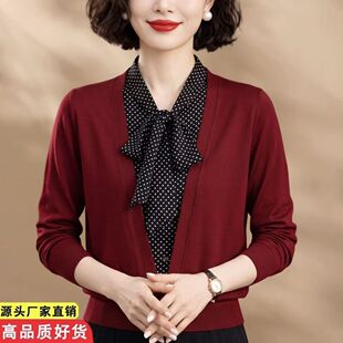 秋冬新款韩版女气质显瘦假两件波点蝴蝶结衬衫女洋气上衣外套毛衣