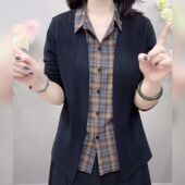 洋气假两件打底衫 休闲外套衬衫 显瘦纯色长袖 上衣大码 绒衫 春秋新款