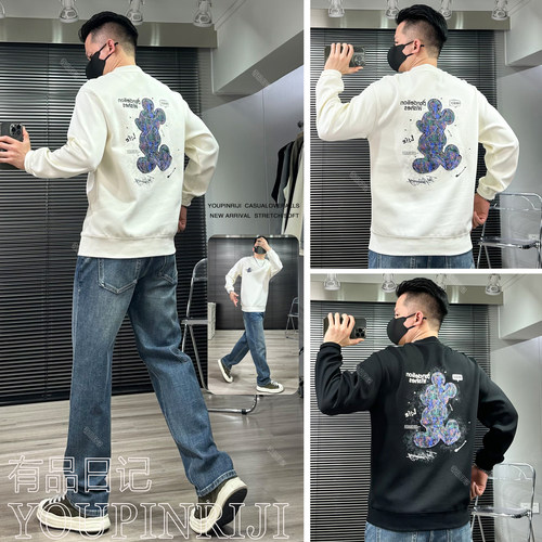 爆款潮牌卡通刺绣字母卫衣美式宽松男休闲百搭长袖厚约360克
