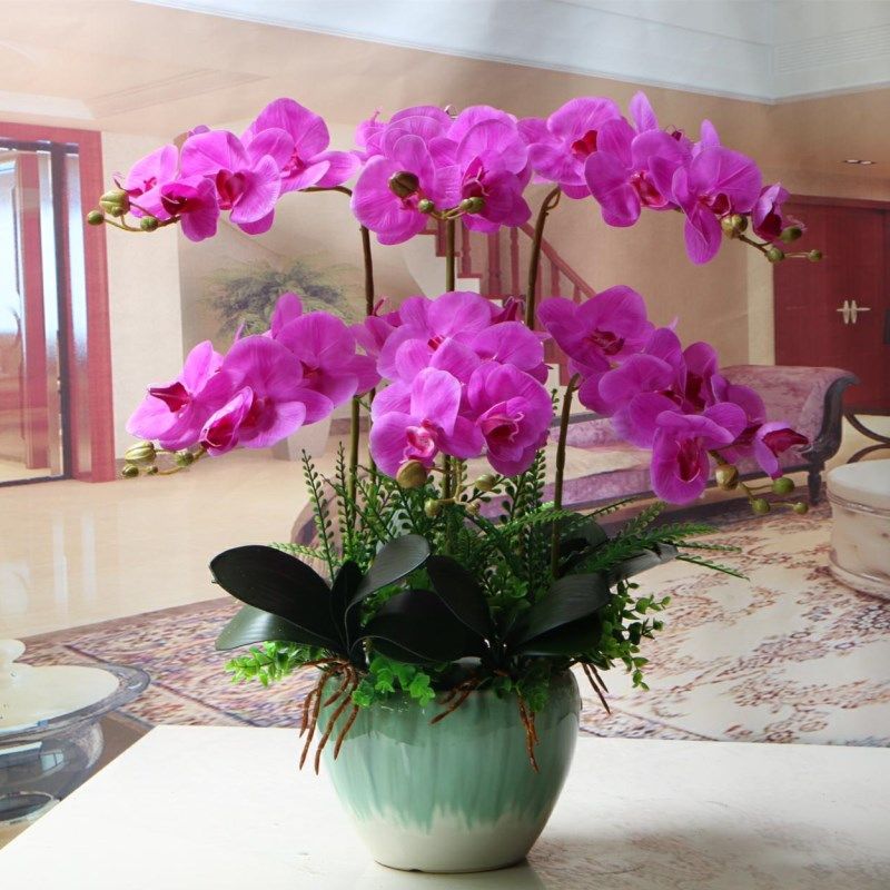【天天特价】包邮蝴蝶兰花艺盆栽仿真干花套装饰假花绢花客厅餐桌