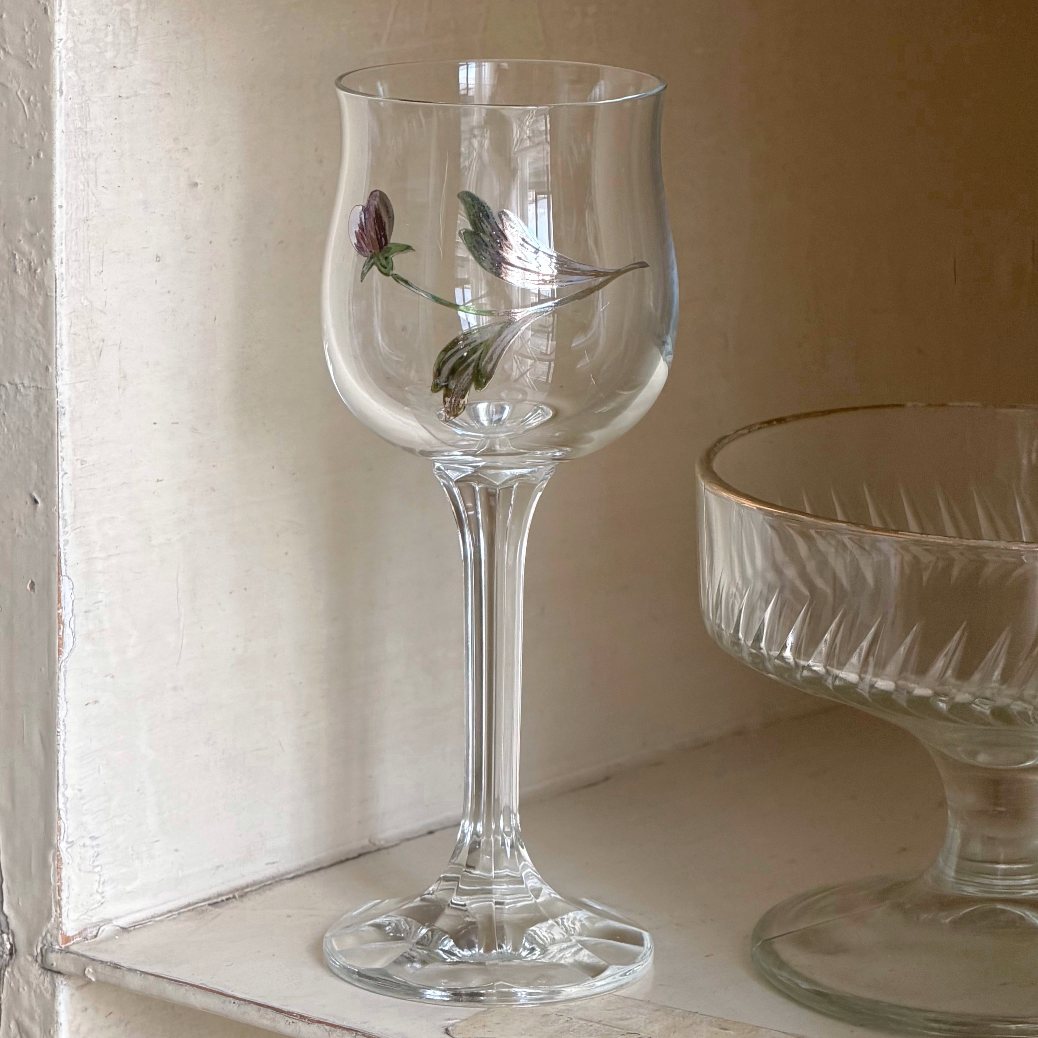 世界岛捷克复古手工花卉香槟杯水晶杯玻璃杯葡萄酒杯红酒鸡尾酒杯