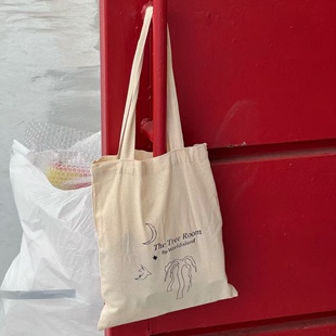 世界岛原创设计纯棉树影帆布袋环保袋便携舒适小号适合手拎手提袋