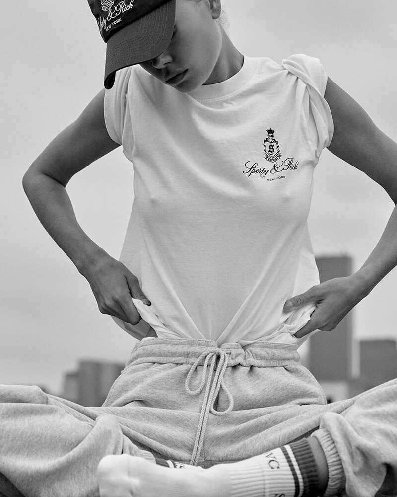 24早春新款北美小众Sporty&Rich小皇冠字母印花棉质女式短袖T恤衫