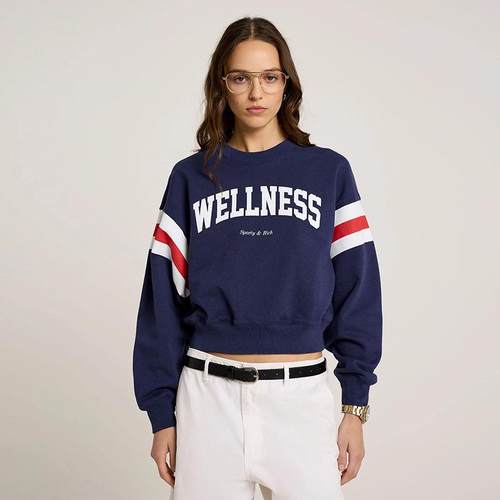 Sporty&Rich字母条纹抓绒卫衣