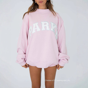 26春夏新款北美小众PARKE字母贴布绣花刺绣粉色宽松立领女士卫衣