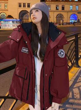 红色工装羽绒服女2205冬季新款韩版宽设感计i松ns小众C085-Q86白