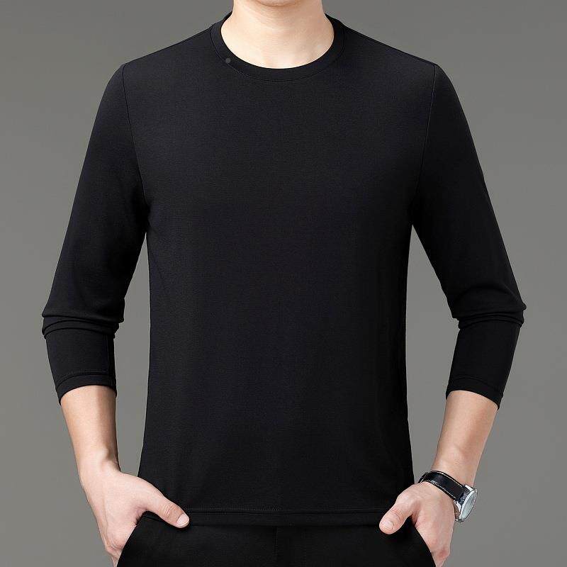 品闲牌长袖T恤男2025秋新款尚圆领桑纯色打底衫休24031-KK男装含