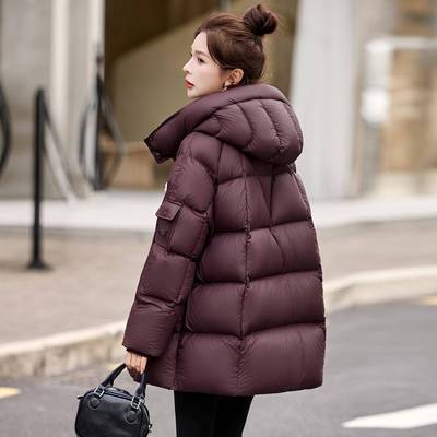 中长款帽羽绒服女白加厚宽松茧型蓬松面包连ZAI9593S服外套9绒0鸭