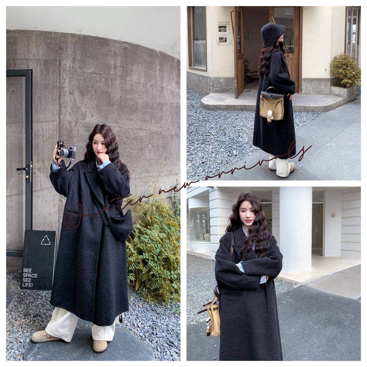 黑系色气质赫本风双高面呢C273-101大衣女秋冬2025新款韩级感羊毛