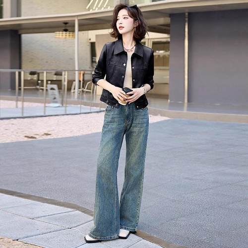 秋皮衣女短款绵BAO羊皮年春新款皮子夹克矮个韩季版修身小外套