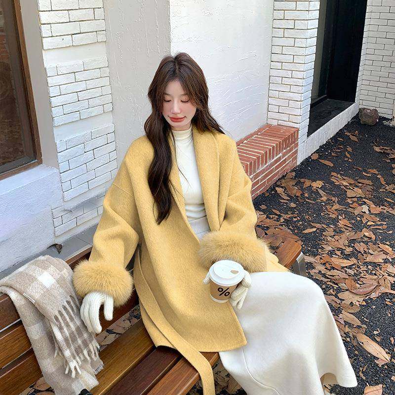 毛黄款色双面羊毛呢大衣女秋冬2025新超好看高级感收腰显瘦C082-G