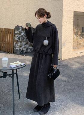 C203-557炭灰色小个子减龄学院风套装裙身女秋冬季225新0款半卫衣