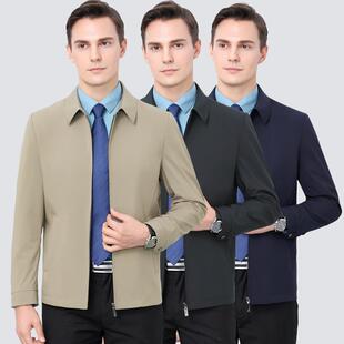 春秋季 夹克男中老2108 务休闲翻加大码 领薄款 公商务员外 R年爸爸装