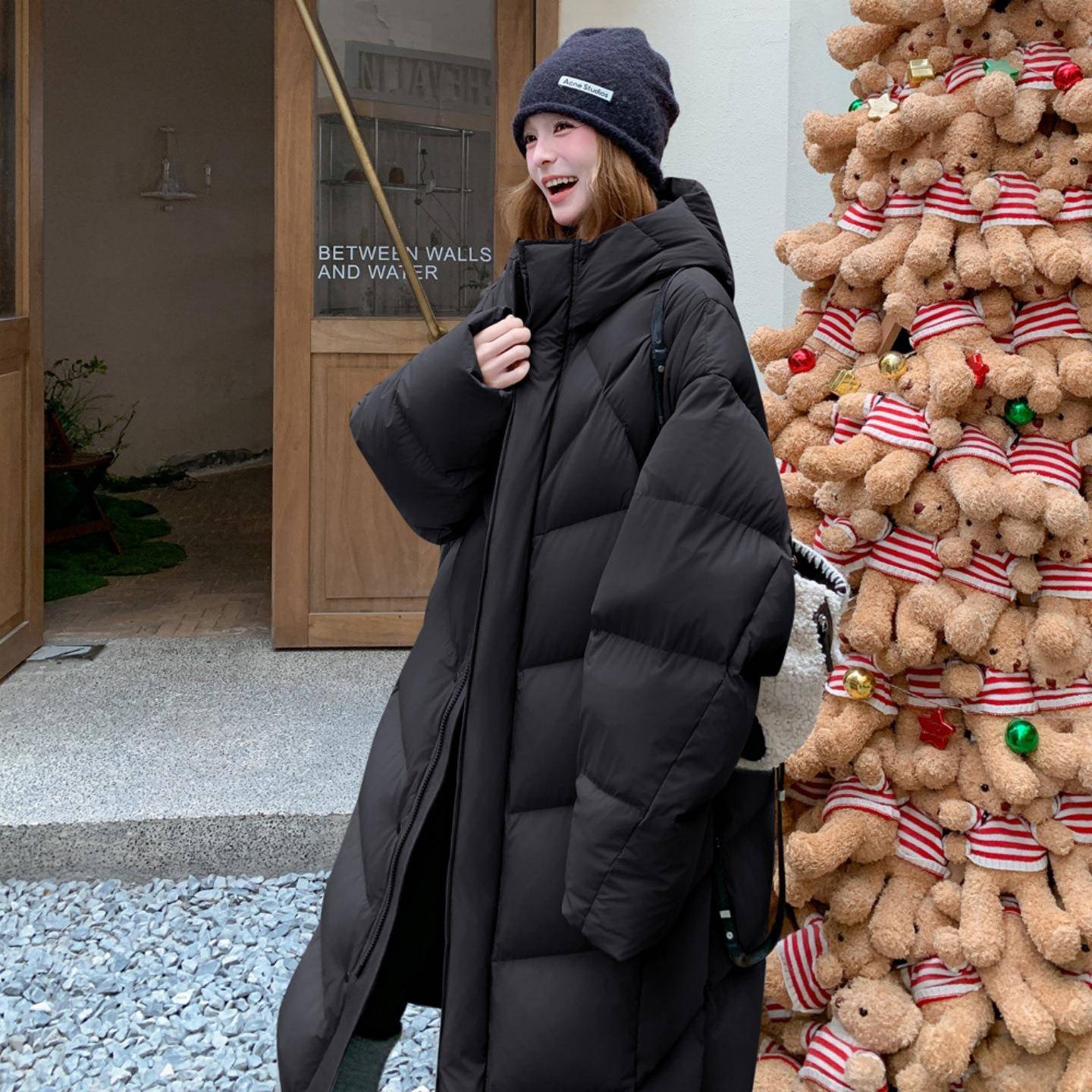 韩系加厚长款保暖羽绒外服女202c100-7195冬季简连约风搭90白鹅绒