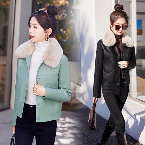 冬季加皮棉衣女短款小个子大9610-W3码减龄棉衣年瘦季显绵羊冬皮