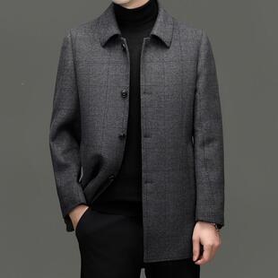 双面羽绒内胆尼MEN男羊毛大衣中年闲商务休士单排扣毛呢中长款 外