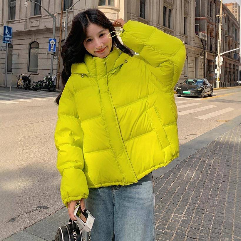 荧光绿c257-661短厚款连帽羽服女绒2025冬季新款韩版小面个子加包