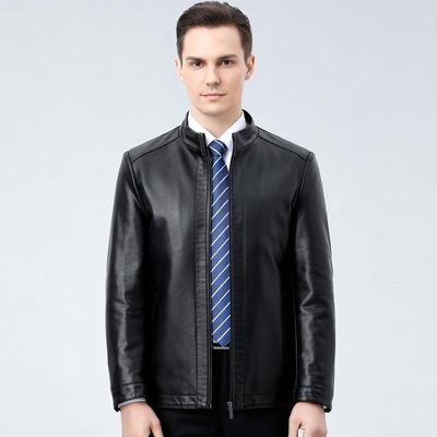 冬秋款绵羊皮皮衣男爸士立领中青年休闲爸装外套机新2163-0车皮夹