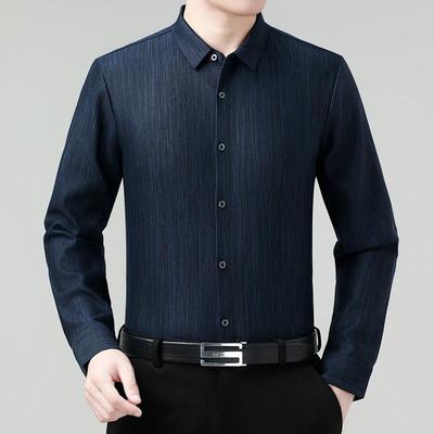 专柜高爸档冬季绒加厚男加上士保暖衬衫中老年爸24308-51装衬衣一