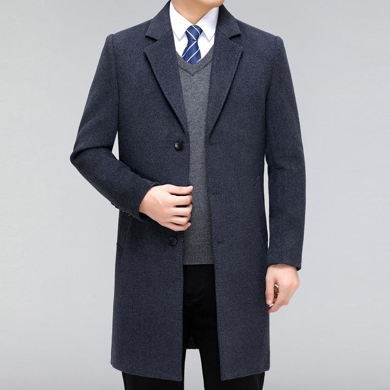 羊绒大衣男士秋冬套新NSI款长款西装领爸爸装中老年羊上毛呢子中