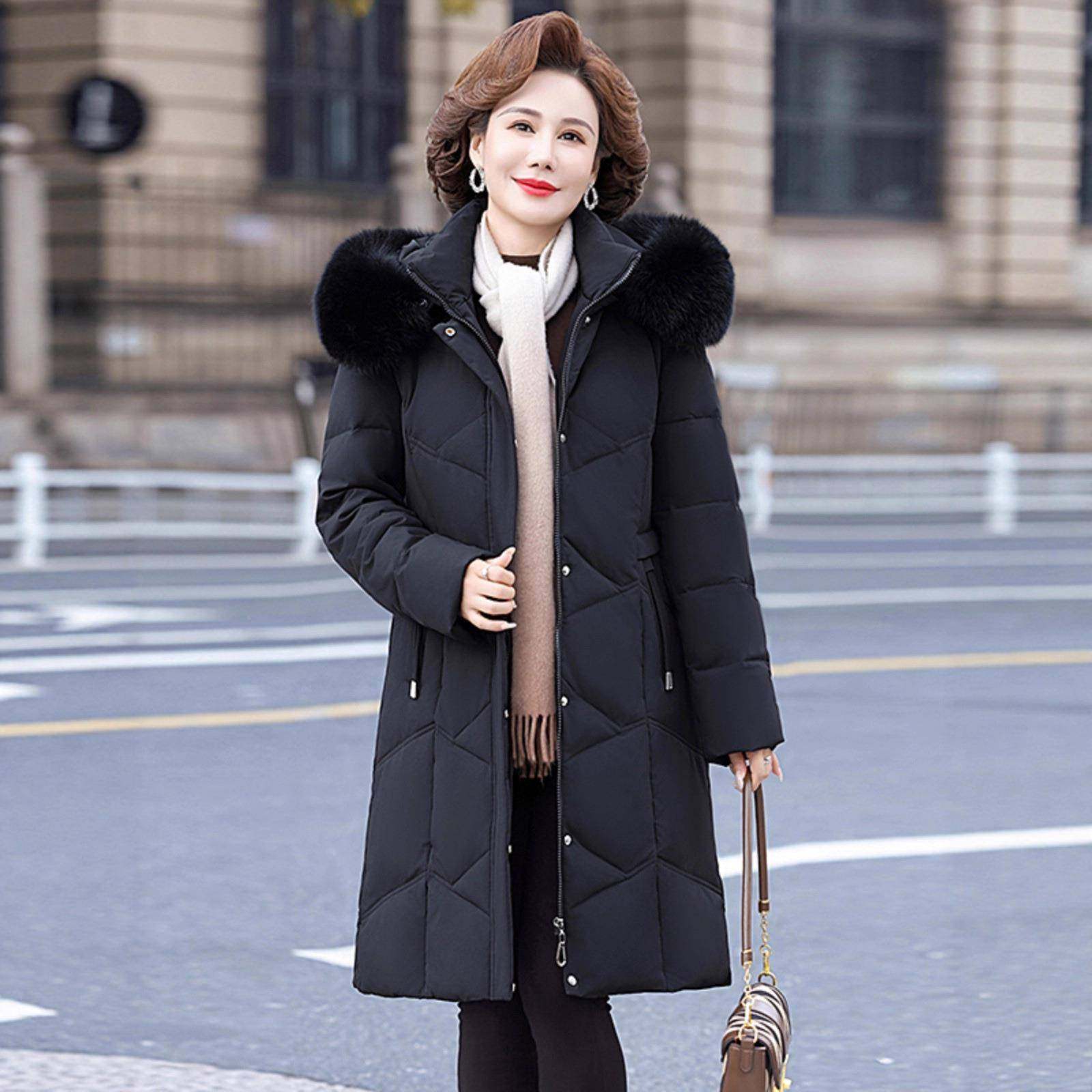 正品外贸羽绒外服116-8802女中长款冬季新款东北加厚白套鹅绒狐狸