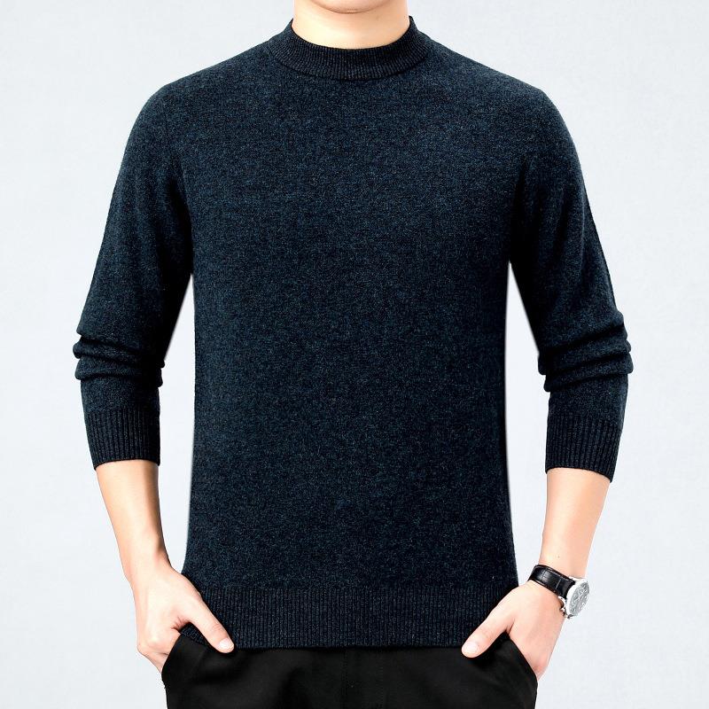 2A8102-G025绒季款高端纯山羊衫男冬士圆领保暖针织衫中新老年爸