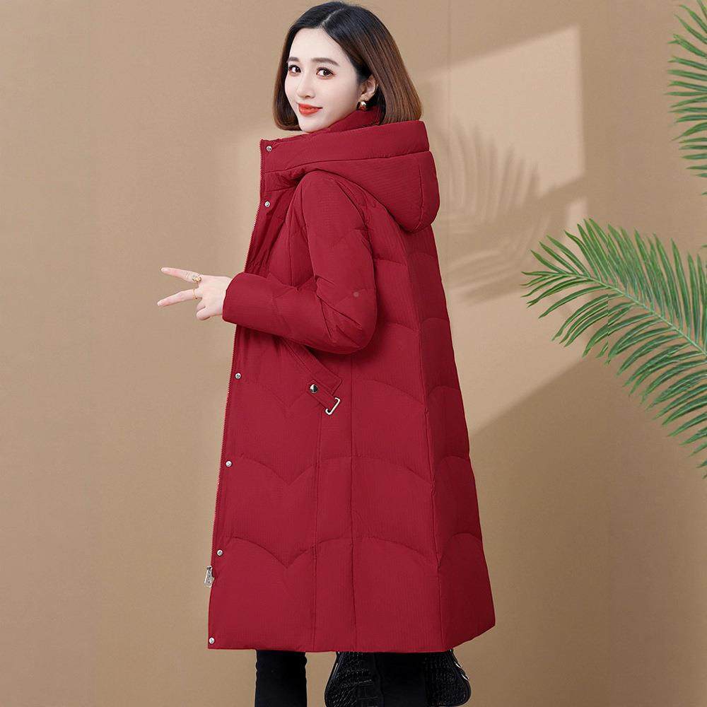 正品装撤柜款羽绒服女长过膝白鹅绒加73-8818厚品防寒服保暖牌妈