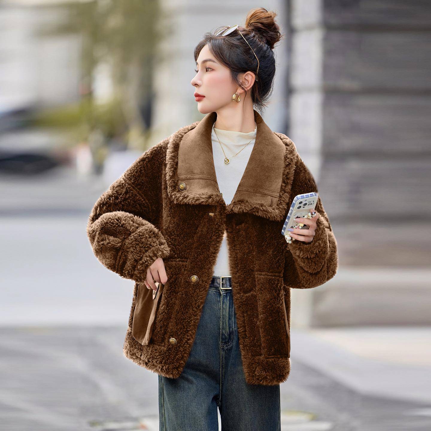 两面穿皮毛一体外套女2衣02秋冬新款女装羊羔毛中季YF2669-1长款