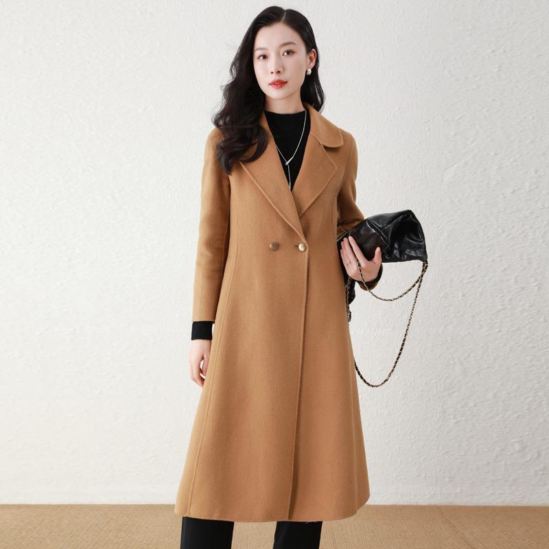 女式毛呢外套224秋冬新款女装时A5553尚领翻衣气质长款羊毛呢大 0
