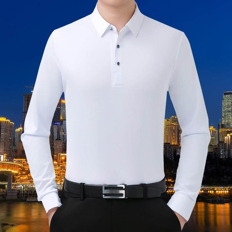 一件男士T恤224秋春搭长袖百翻领男0士体恤男装桑蚕6688丝上衣