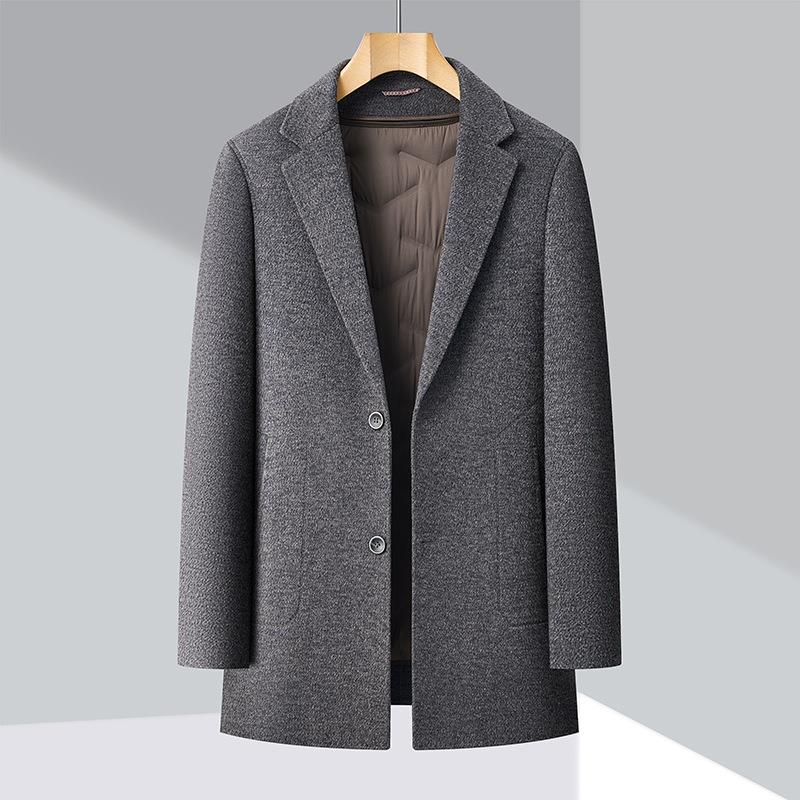 拆卸绒内胆羊双面羊绒大衣RPK男领冬季保暖中羽长款西装中年毛呢