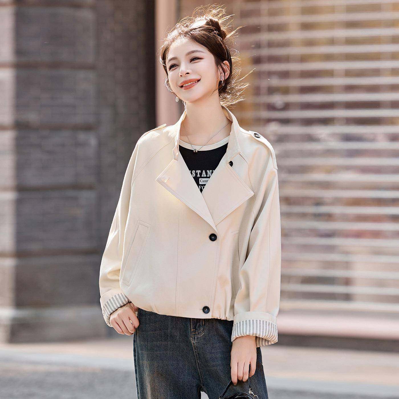 202季秋新款宽松洋气NS9771-0显瘦休闲百搭立领5小个子风衣短外N