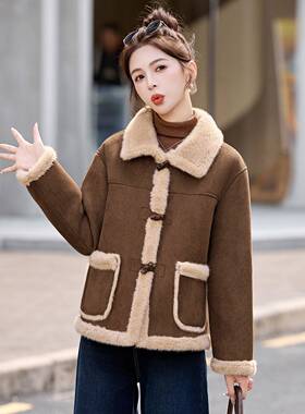 2025秋外新款设计冬感时暖尚大翻领加绒加厚皮毛一体保套LXLX2662