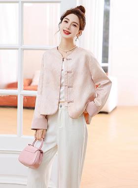 2025年春9季新款新中式G风工提重花盘W扣撞色复古时尚外套YW8992-