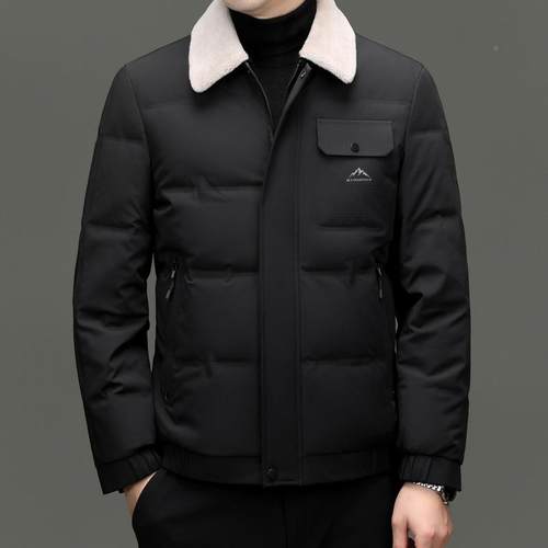 爸爸服男羽绒冬闲季CBR新款加厚可拆卸兔士毛领休保暖鸭绒男外套