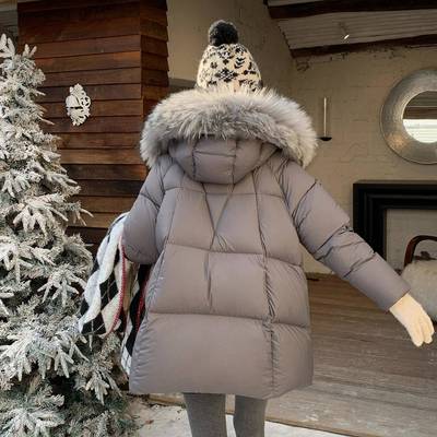 浅灰色加大领连帽泡芙90绒羽绒服冬ZSHI8812女季2025年新款中长款