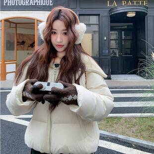 白色c332-733针织大翻领羽绒服女短款冬暖205季新款韩版加厚保2白