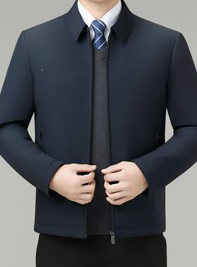 可秋冬季男士加厚白绒保年暖81688-R外套中老爸爸装翻领休闲鸭拆