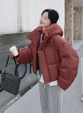 韩冬系b001-M16chi高c红色帽羽绒服女超火好看级小众宽松加绒加厚
