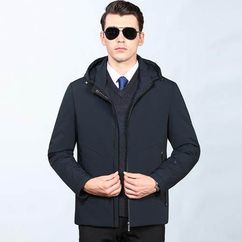 224冬装羽绒男中青年21115-ZZ连帽短款外0套加鸭大码男士服保暖白