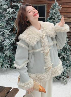浅灰蓝色时季尚羊羔毛接外新套女秋冬202拼52B218-25款保暖仿皮毛