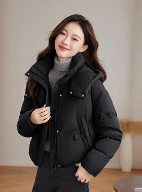新款冬季白鸭绒羽绒服女版连帽短款韩8面包服加厚0保暖外HE99805-