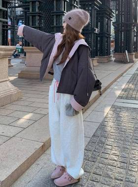 韩版撞色拼加接棉服女2厚c317-652025新款超好看冬装外套个子厚连