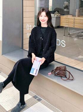 紫色D115-C78短款双0面羊毛呢厚外套2级25新女冬今年流款行轻熟高