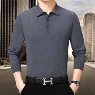 打领底羊毛衫 春秋季 爸爸装 码 羊绒长男中老年翻宽恤OLA松加大袖