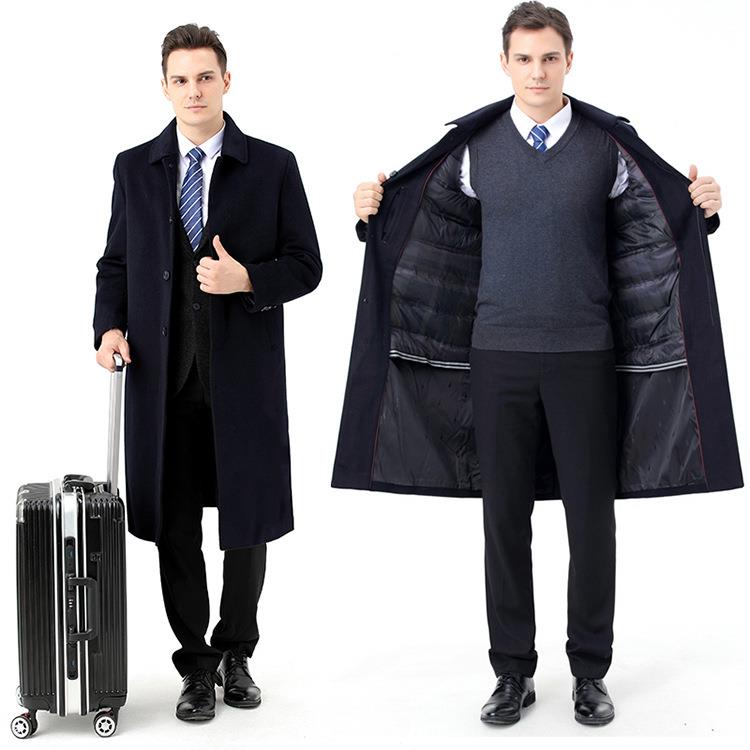 羊绒大衣冬男中长羊款爸爸装TQF中年毛呢子狐狸毛领羽内胆外绒套