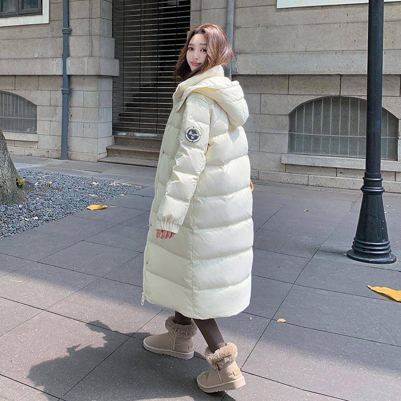 安可拉ZXIN8137红羽绒服帽女长款202年韩版连宽松鸭过膝加厚4白绒