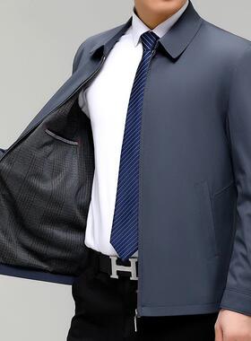 2205新款男务士色夹克2329-C衫时尚休闲中年商纯翻领拉连爸爸装外