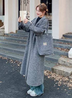 面灰色韩版文艺范C075- 86挎包装双呢大羊毛衣女2025秋冬季新款毛