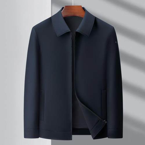 春秋新款翻羊毛领夹克男士休闲夹克中老式年茄KGQ松克衫宽男老爹